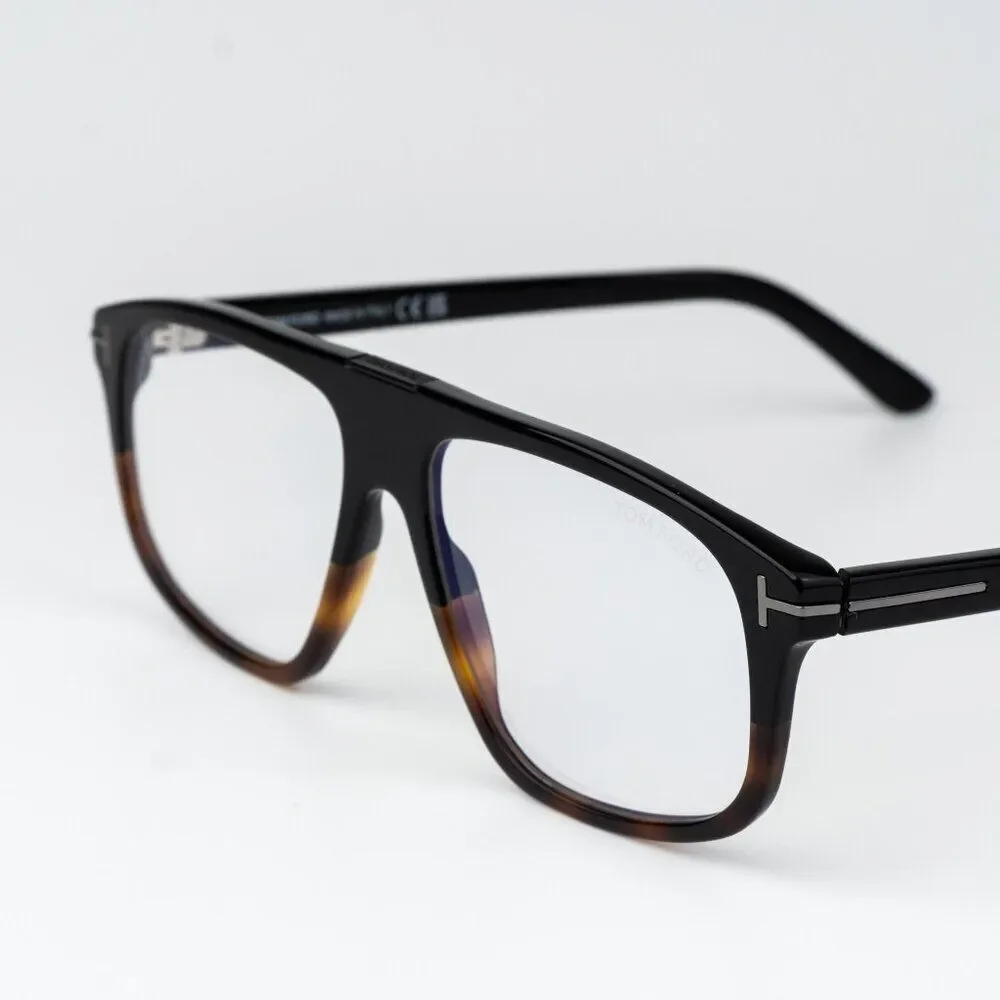 Tom Ford Women Eyeglasses Black Havana Blue Light Block Aviator FT5901-B-N 056